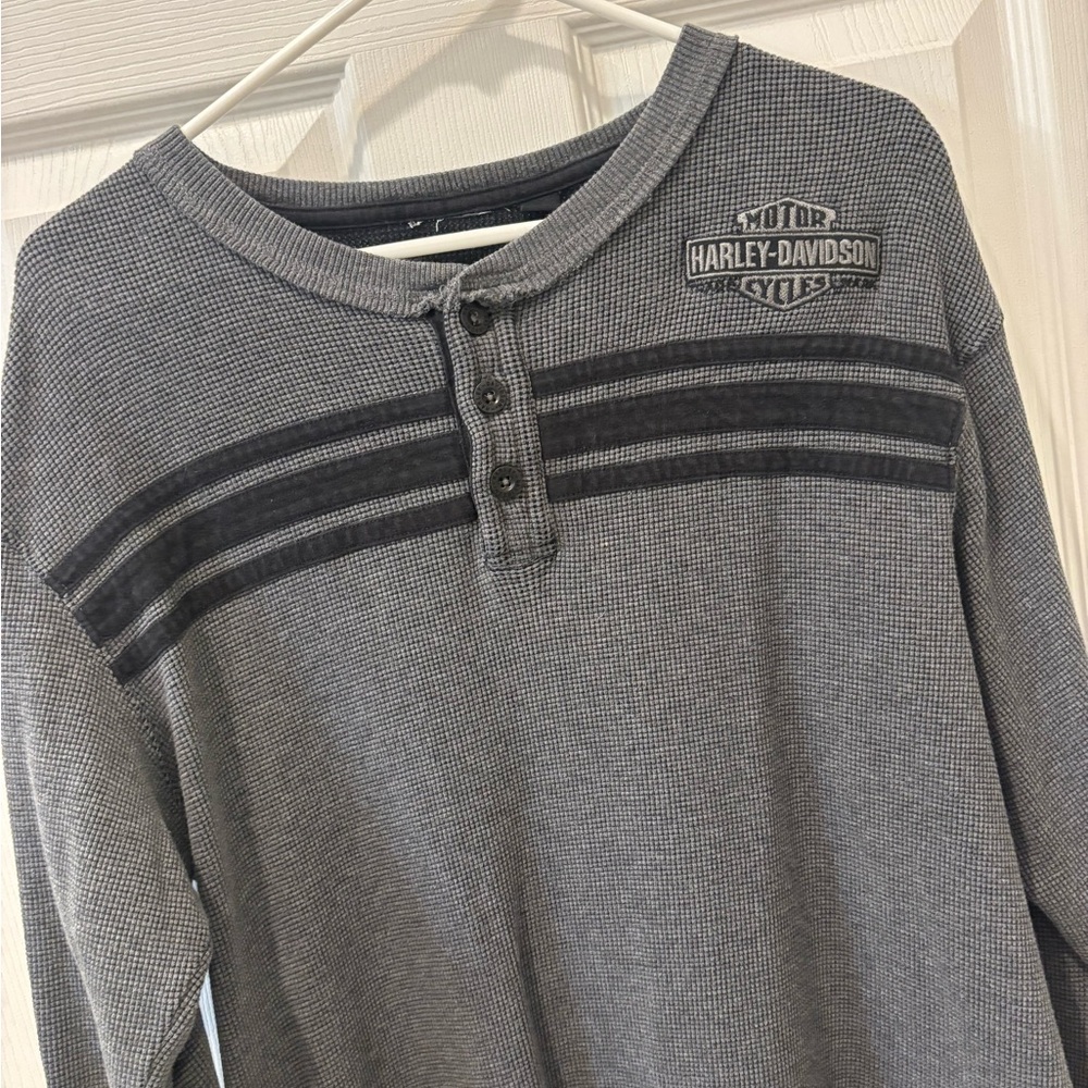 Harley-Davidson Black and Gray Thermal Henley‎ Shirt